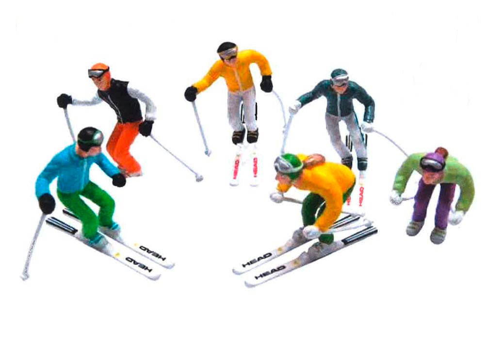 Figurines de ski miniatures peintes à la main 1/64, mise en page de micro  paysage de scène de table de sable, ornement de H