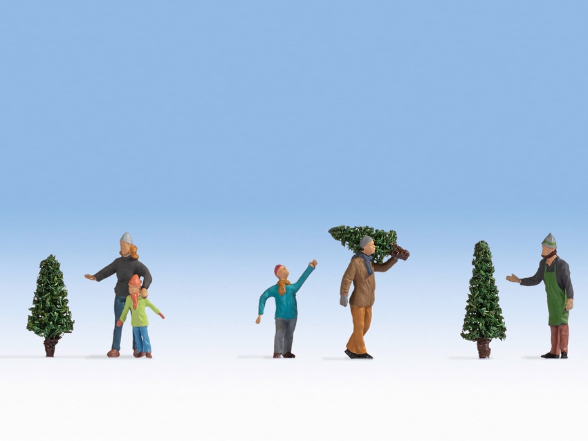 Personnages miniatures : Vente d’arbres Noël - 1:87 HO - Noch 15927 - diorama.fr