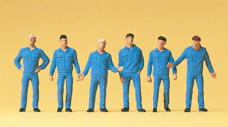 Figurines Mécaniciens Preiser 1/87 échelle HO - PR14130, 6 Pièces Peintes à La Main, Pour Modélisme Ferroviaire