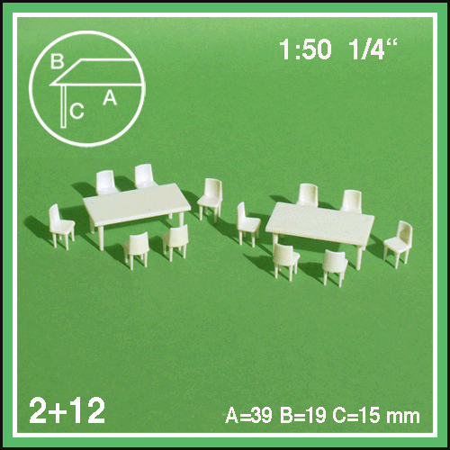 Tables et chaises 1:50- miniature pour décors d'architecture