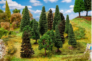 Arbres décoratifs miniatures : 15 Arbres de forêt mixte, assortis - 1:87 HO, 1:120 TT - Faller 181529 - diorama.fr