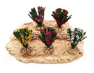 Végétation miniature : 5 buissons fleuris 6 cm et  pour crèches, dioramas, décors de paysages divers - FR-B09813/S