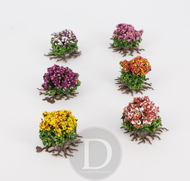 6 buissons fleuris tachetés pour crèches, dioramas, décors de paysages divers