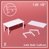 2 Tables rectangulaires 1:25- miniature pour décors d'architecture
