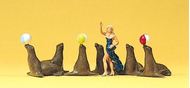 Personnages miniatures - 6 otaries et une dompteuse au 1:87 HO - Preiser 20260