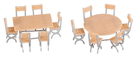 2 Tables et 12 chaises miniatures ‐ Époque III : 1946/1977 - 1:87 HO - Faller 180957