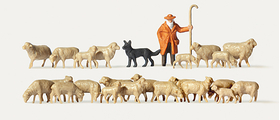 Preiser 212583 - Berger avec troupeau de moutons et chien 1:87