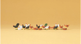 Figurines miniatures  Poules et coqs 1:87 - Preiser 14168