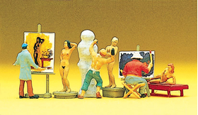 Figurines miniatures :  Peintre sculpteur et femmes nues 1:87 - Preiser 10106