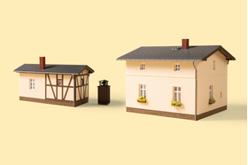 Bâtiment miniature : Maison du cheminot avec bâtiment latéral - 1:87 H0 - Auhagen 11457