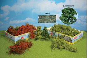 Végétation miniature : Heki 1633 - 15 buissons + arbres 1:87 - HO - Couleur : verts foncés