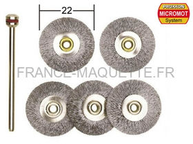 Outil modélisme - 5 brosses en acier en forme de disque ø 22,0 mm - PROXXON 28952
