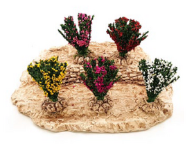 Végétation miniature : 5 buissons fleuris 6 cm et  pour crèches, dioramas, décors de paysages divers - FR-B09813/S