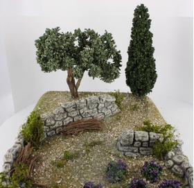 Décor provencal :  lavandes, cyprès, olivier 33 cm