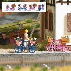 Accéssoires miniatures : 4 Vélos fleuris au 1/87 - Busch 1820 - 01820