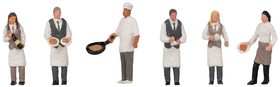 Figurines : 6 membres de personnel de restauration 1/87 HO - Faller 151692