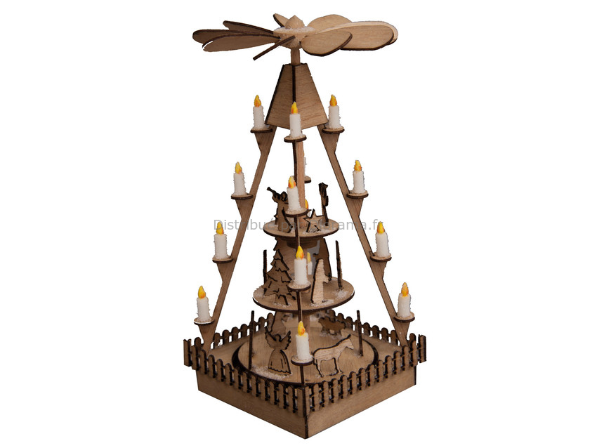 Pyramide De Noël Ancienne En Bois Avec Bougeoirs Rotatifs